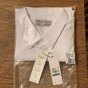 Calvin Klein - white long sleeve button down dress shirt.  Mens Large.
